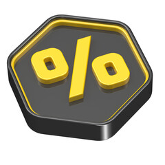 Coin percent in 3d render black and yellow - obrazy, fototapety, plakaty