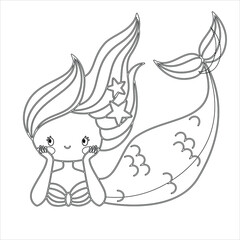 Fototapeta premium mermaid coloring page for kids and adults ,