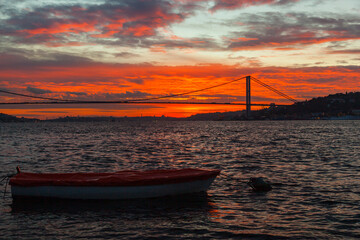 Sunset in the 15 July Martyrs Bridge , Uskudar Istanbul Turkey