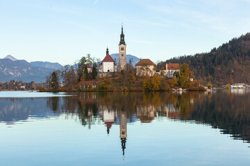 Fototapeta na wymiar Bled Lake Reflections, Bled, Slovenia