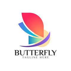 Simple Minimalist Abstract Colorful Butterfly Logo Design.