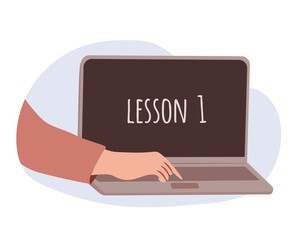 Using laptop at lesson concept. Isolated vector 