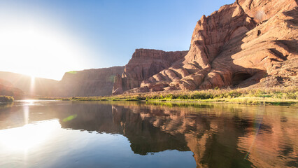 Fototapeta na wymiar Colorado River in Glen Canyon, Arizona, United States of America. American Mountain Nature Landscape Background. Sunny Sunrise.