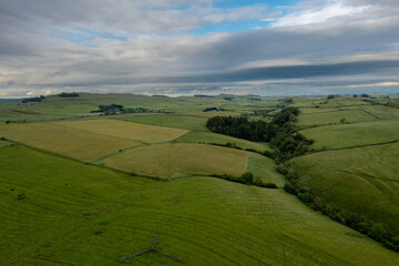 aerial view green glades and glens in northern England neare the Scottish Borders