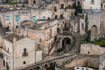 Fototapeta na wymiar Residential cave houses in historic downtown Matera, Southern Italy