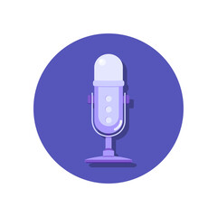 Obraz na płótnie Canvas Microphone icon flat vector illustration. Popular music, podcast recording and listening, broadcasting, online radio, audio streaming service concept. Suitable for web landing page, banner, flyer