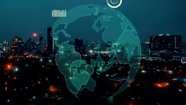 Global connection and the internet network alteration in smart city . Concept of future wireless digital connecting and social media networking .