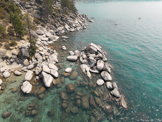 Crystal clear Lake Tahoe rocky shoreline near by Bonsai rock