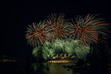 Fireworks above the water surface