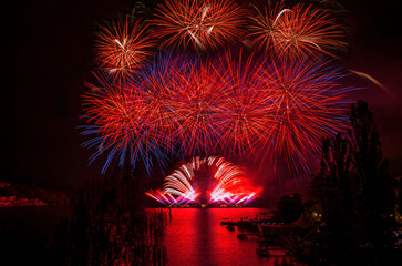 Fireworks above the water surface