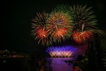 Fireworks above the water surface