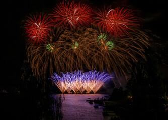 Fireworks above the water surface