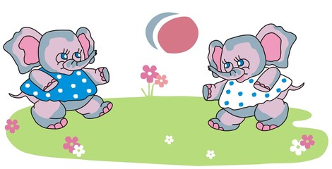 A collection of vector drawings with elephants for children's clothing, fabric, textiles or wallpaper in the nursery.