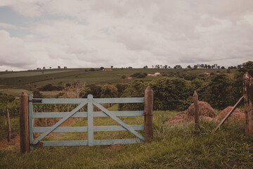 vintage rural blue gate view