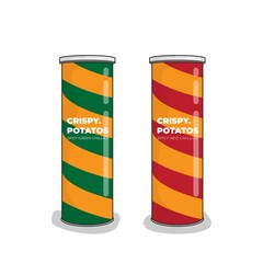 Cylinder template in yellow red and yellow green for snack packaging design