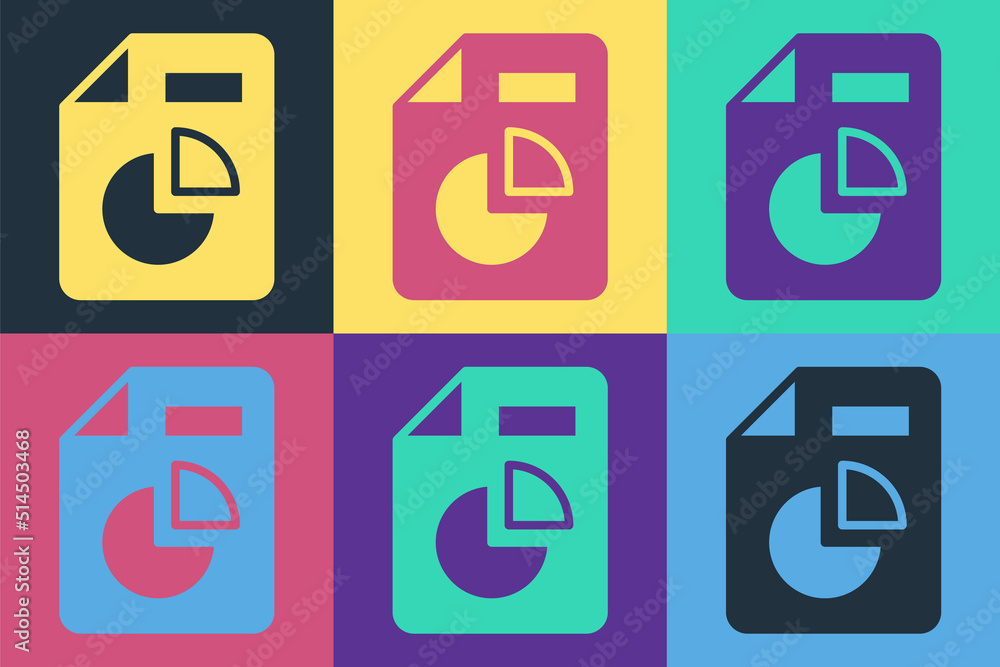 Poster pop art document with graph chart icon isolated on color background. report text file icon. accounti