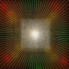 formato cuadrado con motivos de lineas concéntricas en el centro de colores rojo, verde, amarillo y blanco