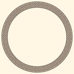 Greek key pattern, round frame. Decorative ancient meander, greece border ornament with repeated geometric motif. Vector EPS10.