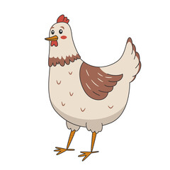 Cute white brown Hen animal cartoon illustration