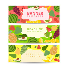 summer banner with tropical fruit as vector illustration template