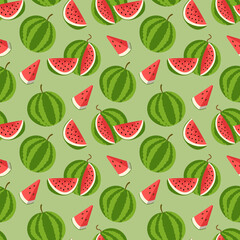 Pattern of sweet juicy pieces watermelon, watermelon slices with seed Vector background. Seamless pattern texture design.