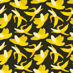 Naklejka premium Seamless pattern with tropical palm leaves and bananas. Seamless pattern texture design.