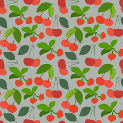 Cherry seamless pattern. Vector illustration of juicy berries. Seamless pattern texture design.