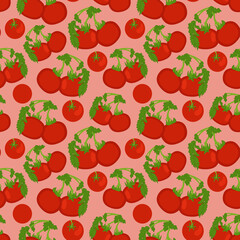 Seamless pattern with tomatoes, slices, halves and cherry tomatoes. Natural background for textiles