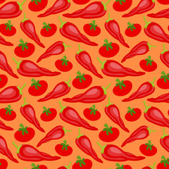 Seamless pattern background with red chili pepper. Seamless pattern texture design.