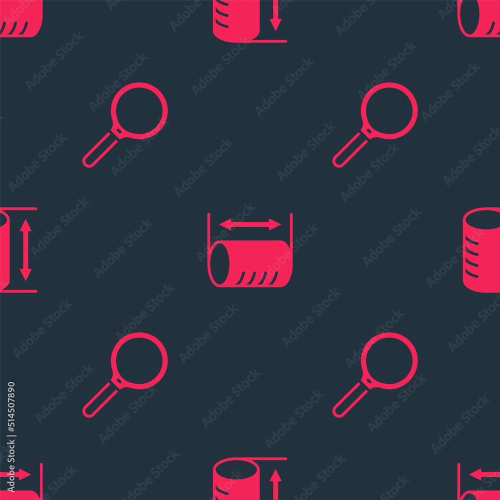 Poster set magnifying glass and height geometrical figure on seamless pattern. vector