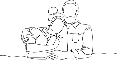 Husband and wife are hugging. Adult couple. One line. Vector illustration.