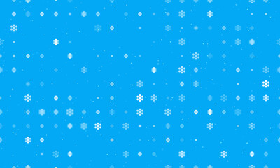 Seamless background pattern of evenly spaced white hive symbols of different sizes and opacity. Vector illustration on light blue background with stars