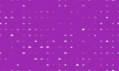 Obraz premium Seamless background pattern of evenly spaced white cloche symbols of different sizes and opacity. Vector illustration on purple background with stars