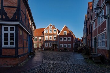 Fachwerkhäuser in Stade im Alten Land in Niedersachsen, Deutschland 