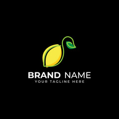 Fresh lemon fruit logo with leaves and fresh drink of lemon fruit. Logo vector illustration modern template.
