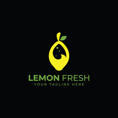 Fresh lemon fruit logo with leaves and fresh drink of lemon fruit. Logo vector illustration modern template.