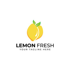 Fresh lemon fruit logo with leaves and fresh drink of lemon fruit. Logo vector illustration modern template.