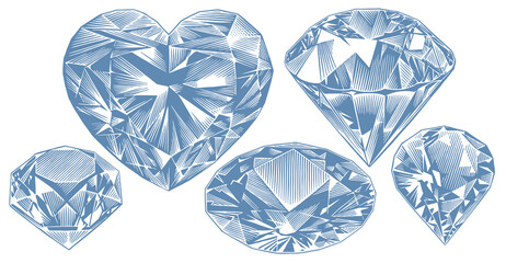 Faceted diamonds. Design set. Editable hand drawn illustration. Vector vintage engraving. 8 EPS - 514512272