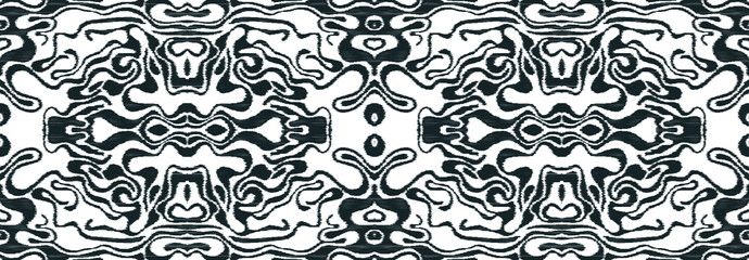 Black and white seamless pattern drawn in ikat technique. Can be used for a textile design