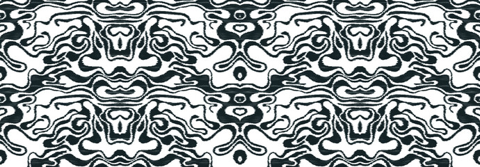 Obraz premium Black and white seamless pattern drawn in ikat technique. Can be used for a textile design