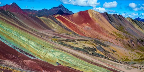 Photo sur Plexiglas Vinicunca Hiking scene in Vinicunca, Cusco Region, Peru. Rainbow Mountain (Montana de Siete Colores).