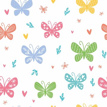 Pattern with hand-drawn butterflies