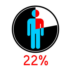 Circle diagram percentage  22 with Man icon