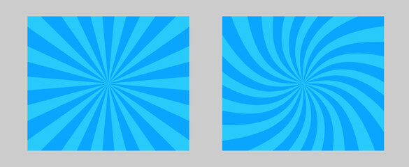 Fototapeta premium Solar explosion Sun Burst Effect. Vector Sunburst wallpaper. Blue color burst set of 2 sun rays background. Circus background, abstract pattern with colorful rays, banner element for show, fair.