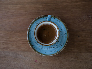 traditional Turkish coffee in a blue cup