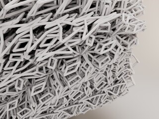 abstraction. white wire stacked in layers on a gray background. 3d illustration. 3d render