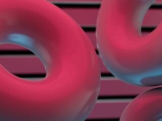 Obraz premium pink donuts on a plank pink background with black stripes. 3d render. 3d illustration