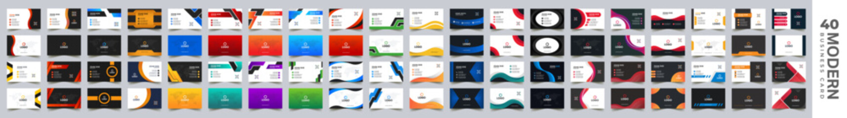 Set of 40 modern business card print templates, double-sided business card design template, Creative and clean corporate business card template, Luxury and elegant business card design template - Powered by Adobe