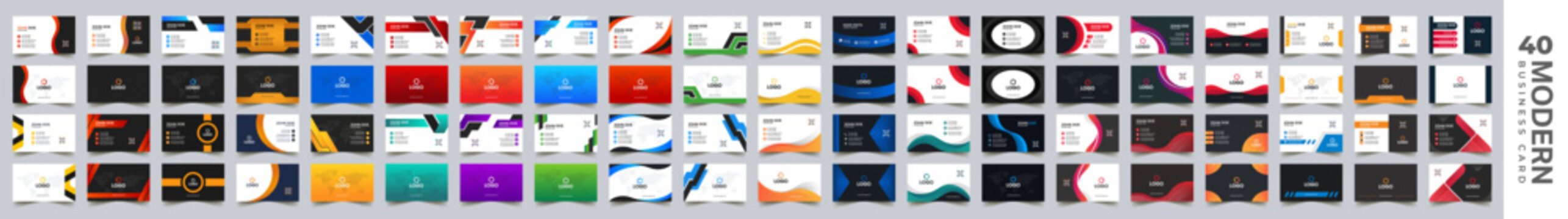 Set of 40 modern business card print templates, double-sided business card design template, Creative and clean corporate business card template, Luxury and elegant business card design template