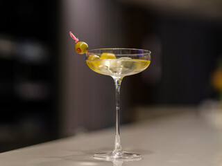 martini glass on the desk at the bar
